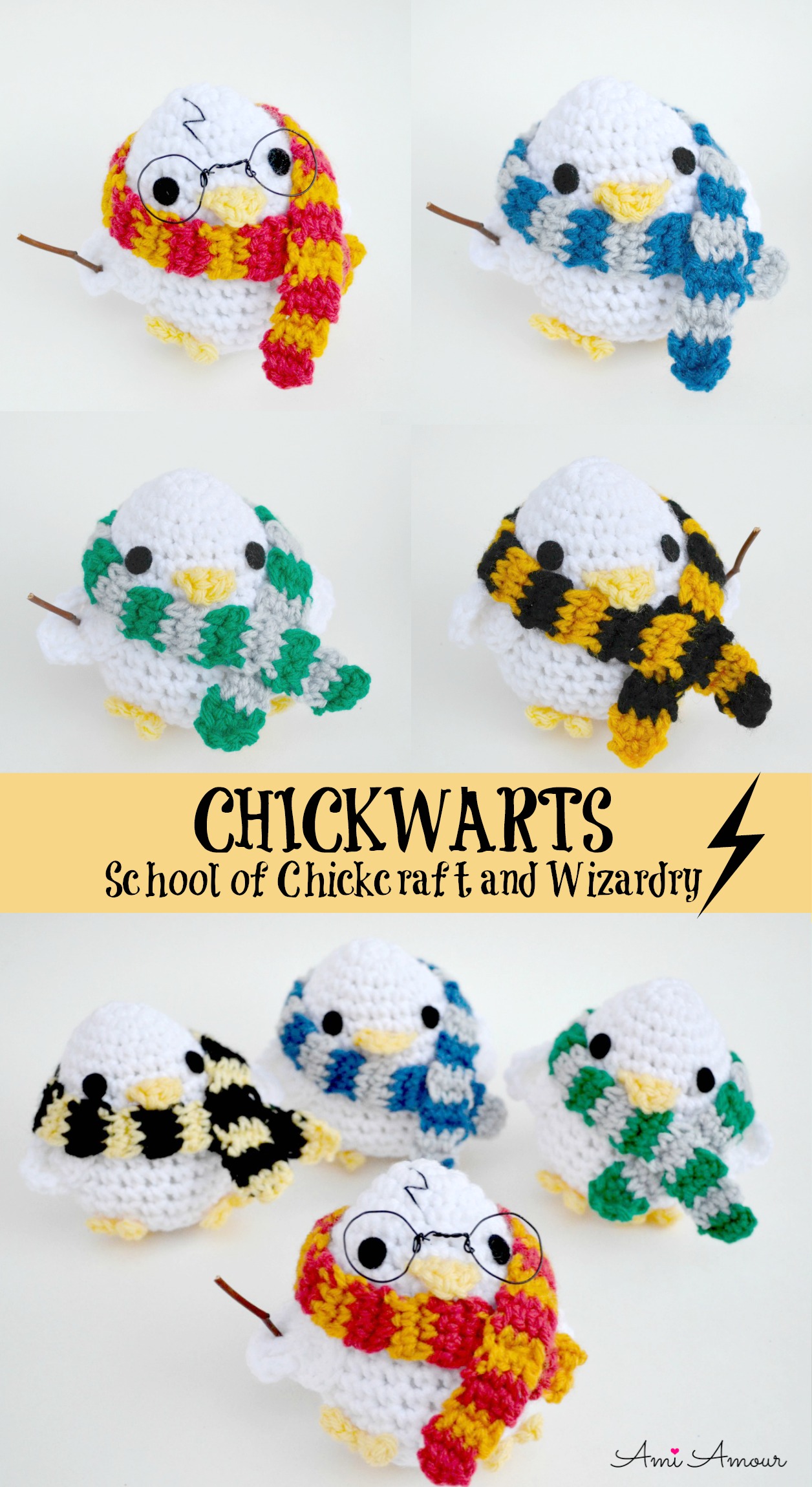 Harry Potter Amigurumi Chicks with House Scarves