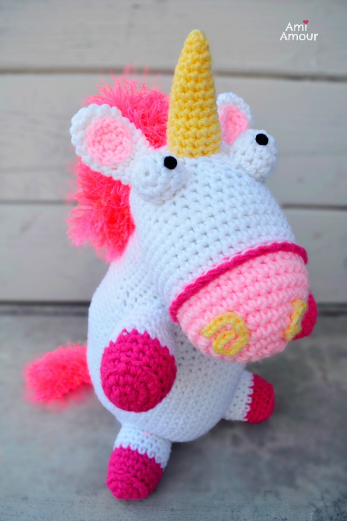 Soft stuffed hand knit unicorn amigurumi