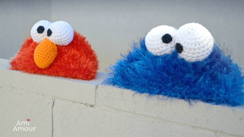 Crochet Elmo and Cookie Monster Hat