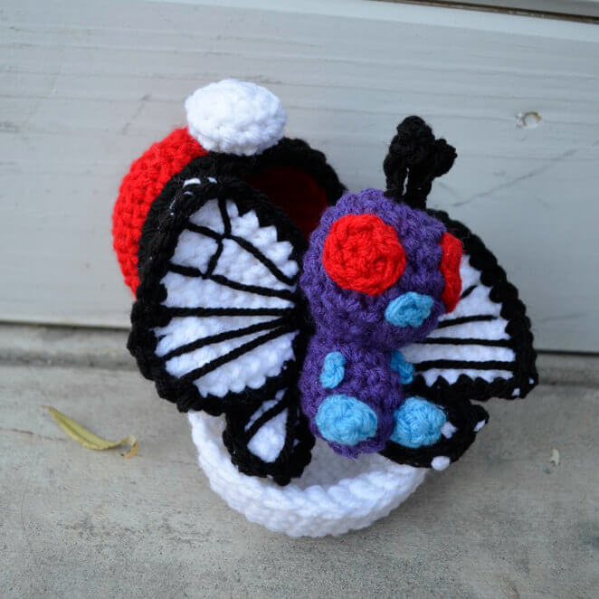Crochet Butterfree Amigurumi with Pokeball
