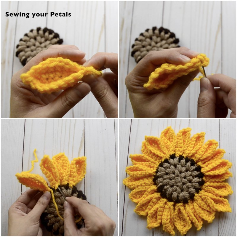 Sewing the Sunflower Petals into place