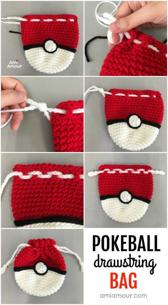 Crochet Pokeball Bag (Drawstring Style) - FREE Pattern - Ami Amour