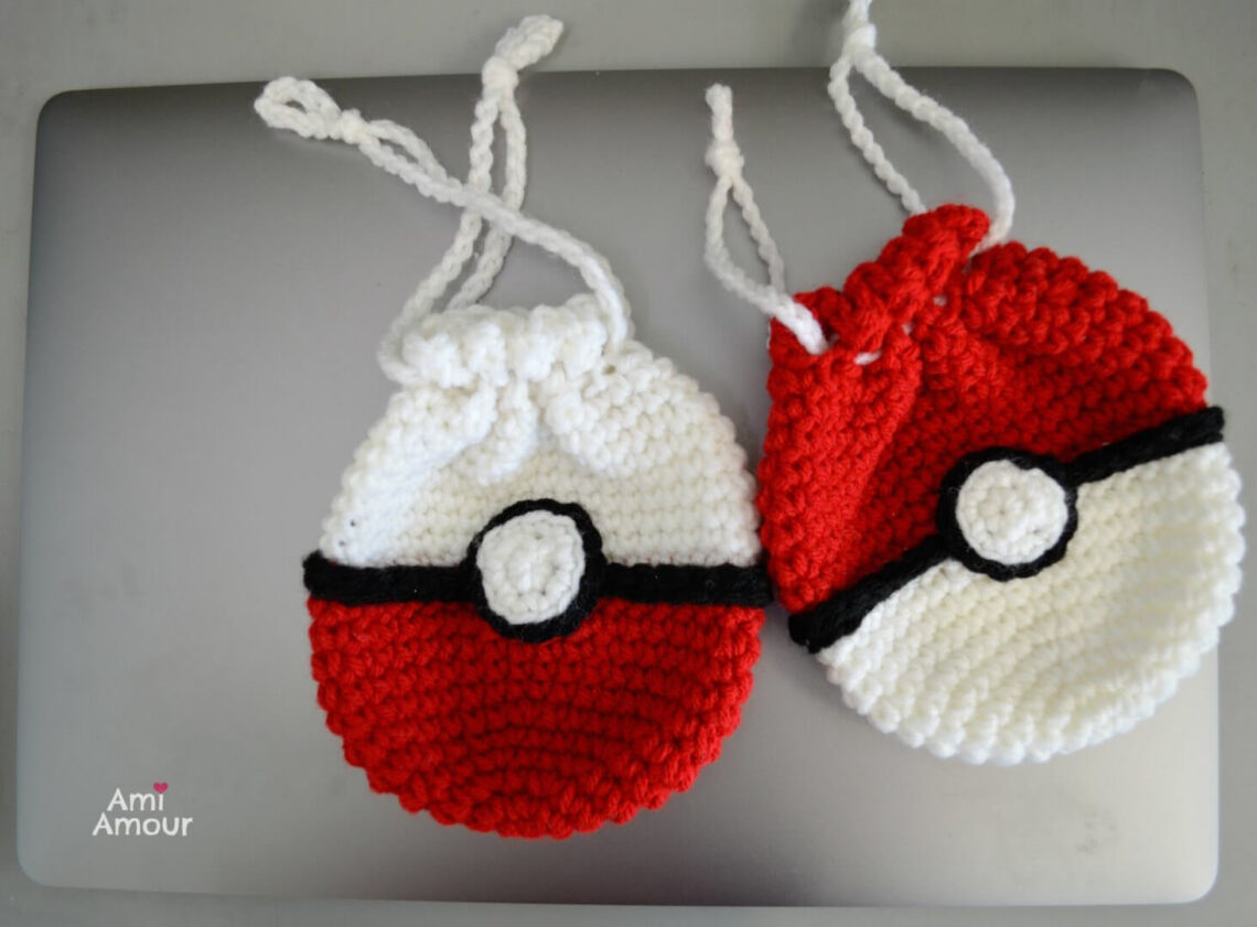 Crochet Pokeball Bag (Drawstring Style) - FREE Pattern - Ami Amour