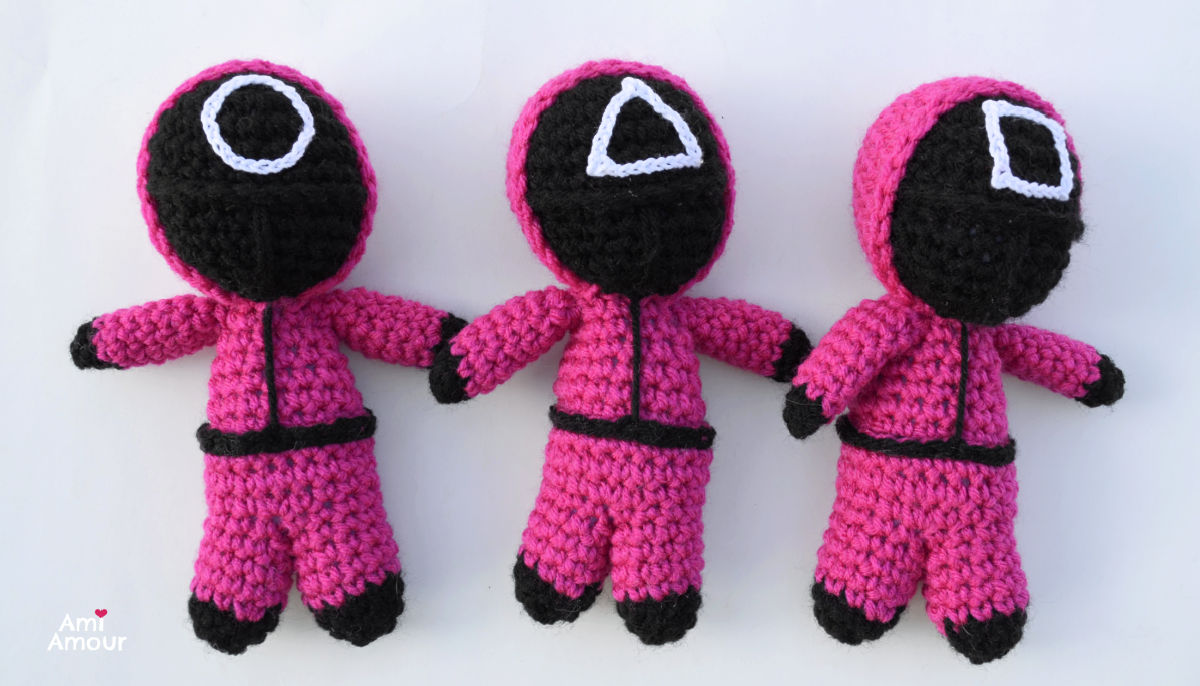 Crochet Pink Soldier with Circle, Triangle, and Square