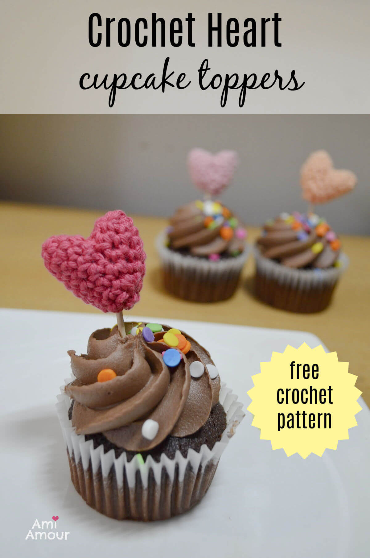 Crochet Heart Cupcake Topper - Free Pattern