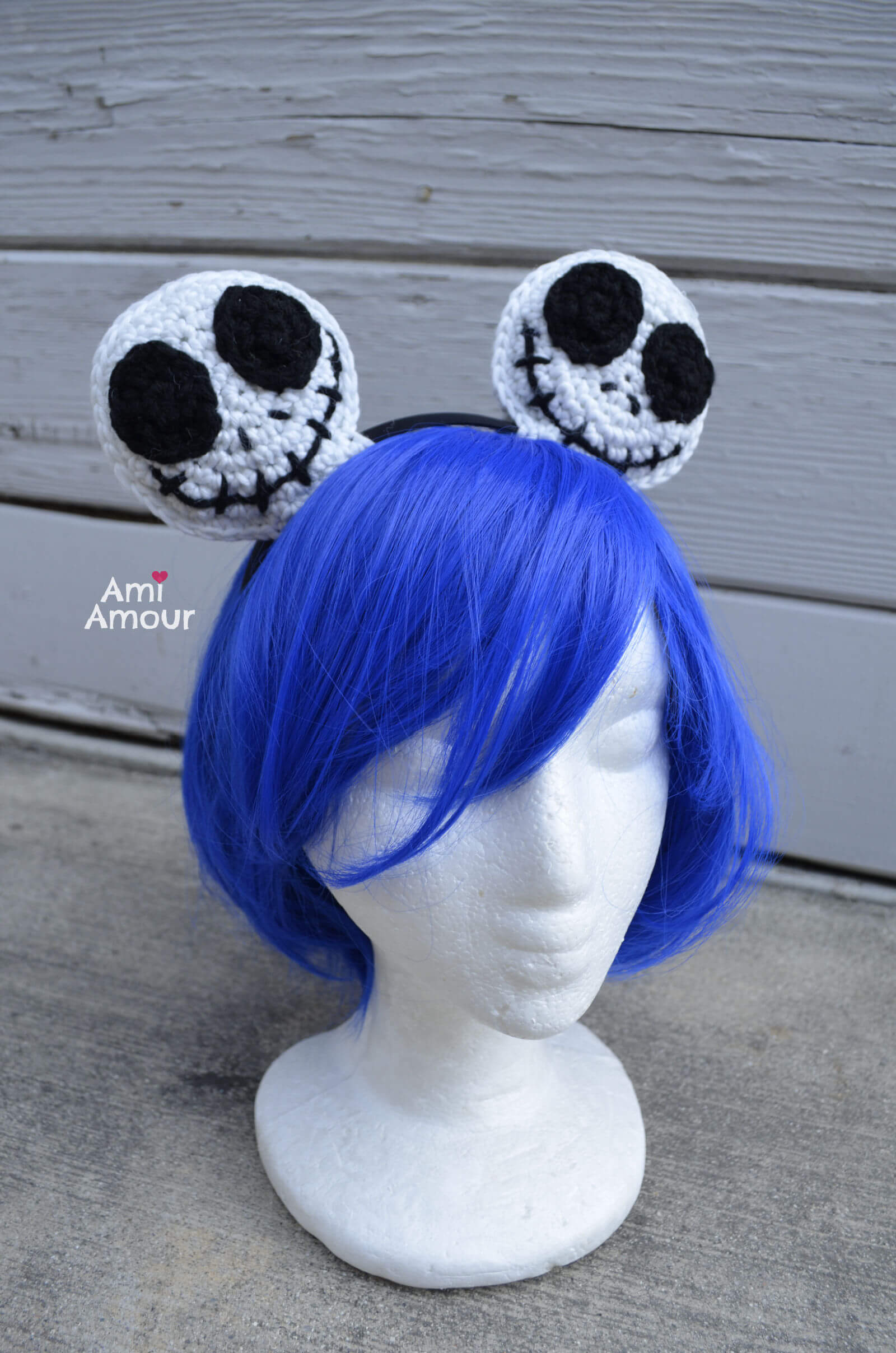 Jack Ears on Mannequin Head with Blue Wig