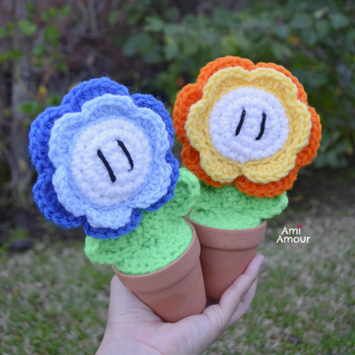 Crochet Fire Flower with Ice Flower in Pots
