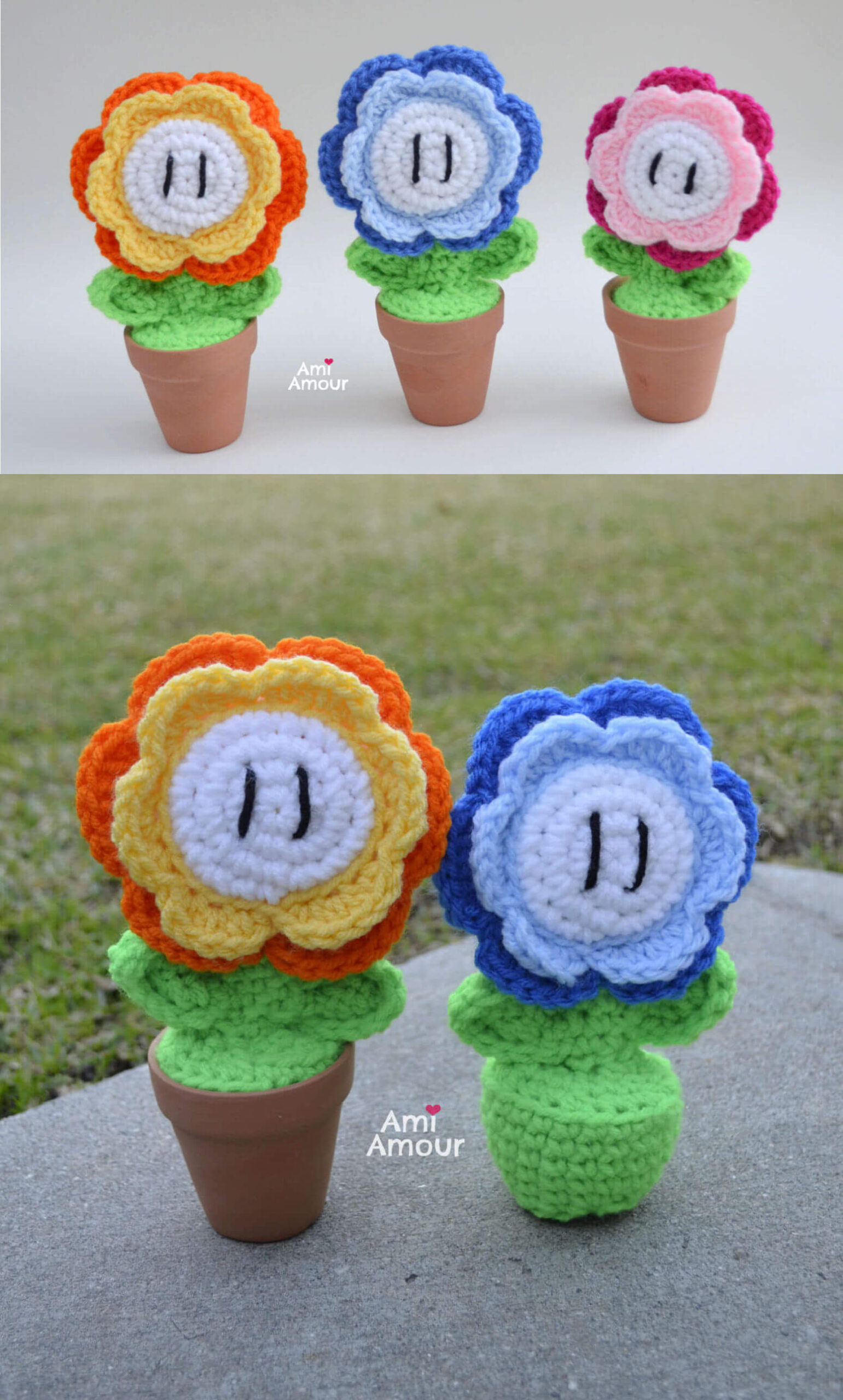 Mario Crochet Flower Power Ups in Pots