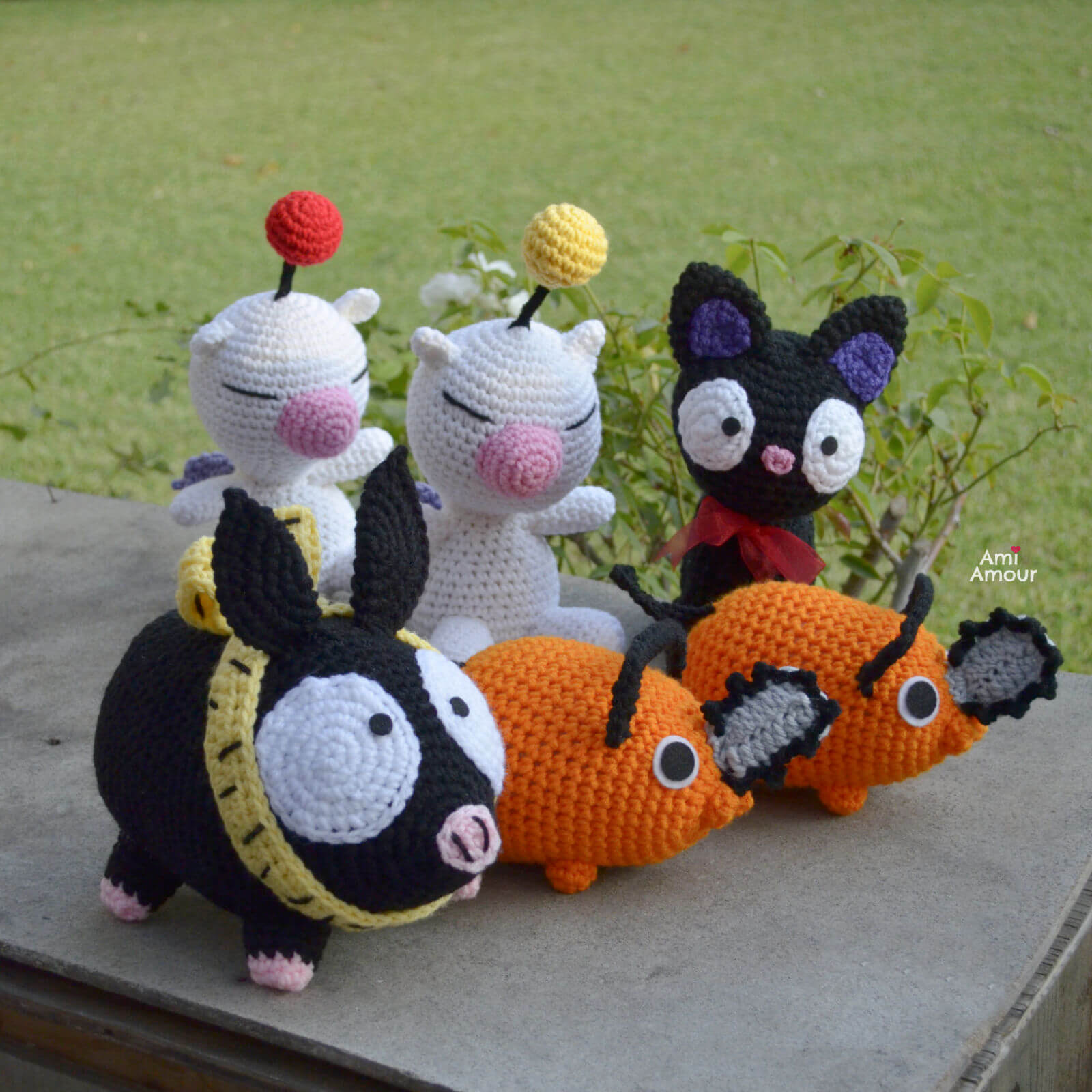 Pochita, Pchan, Jiji, and Moogle Amigurumi